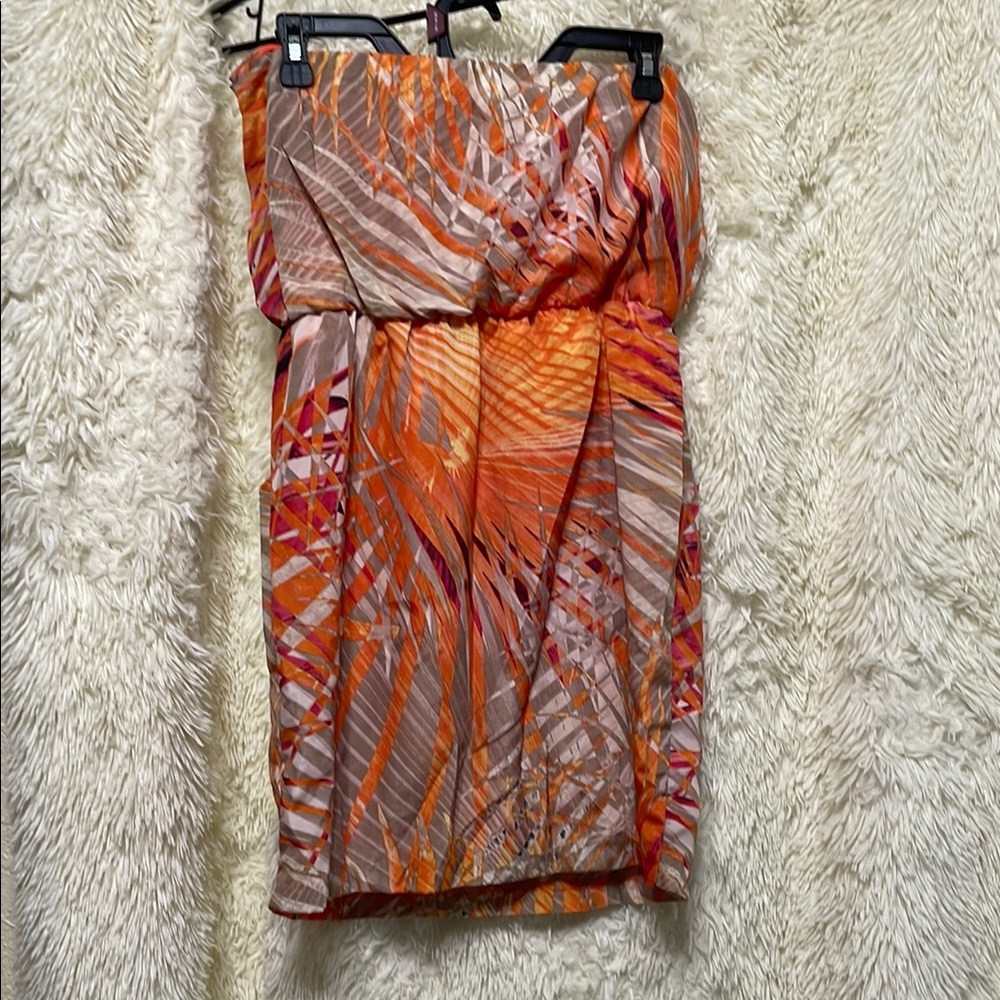 City Triangles Orange and Pink Strapless Sheath Dress